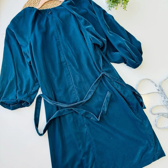 Ann Taylor Velvet Belted Shift Dress Dark Teal Blue Size 4P - Picture 13 of 15